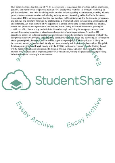 Establishment of a Public Relations Department within a Holiday Resort in the Flinders Ranges Promoting Eco-Tourism