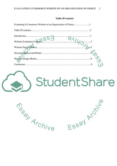 Evaluating E-Commerce Website of an Organization of Choice