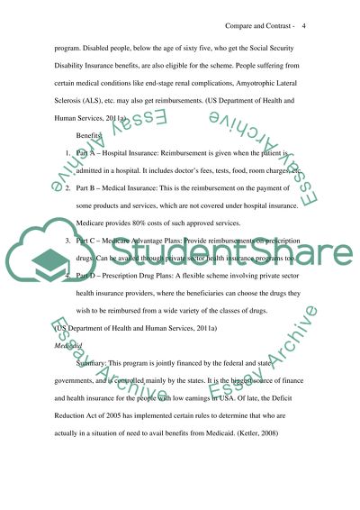 Compare and contrast the characteristics of the following reimbursement sources: