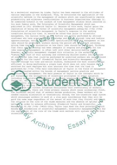 Frederick Taylors Scientific Management