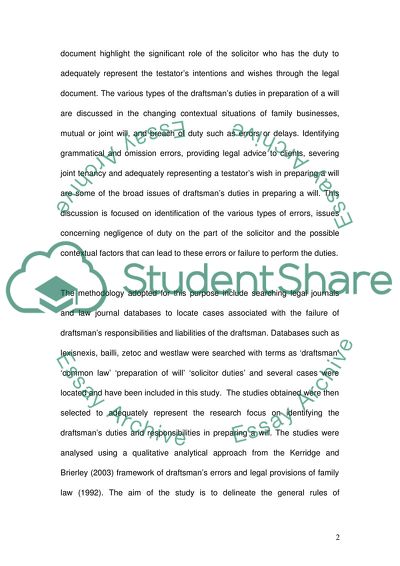 Draftsmans Duty of Care in the Preparation of a Will