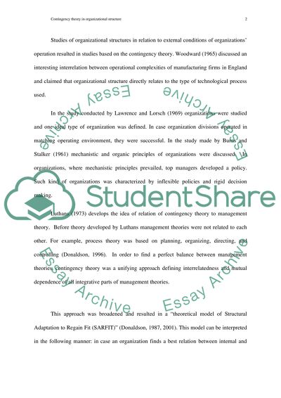 Contingency Theory in Organizational Structure