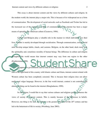 Internet Content and Views by Different Cultures or Religions