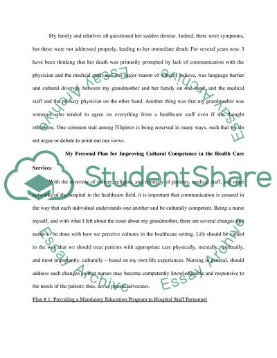 Personal plan in engaging cultural competence in Nursing