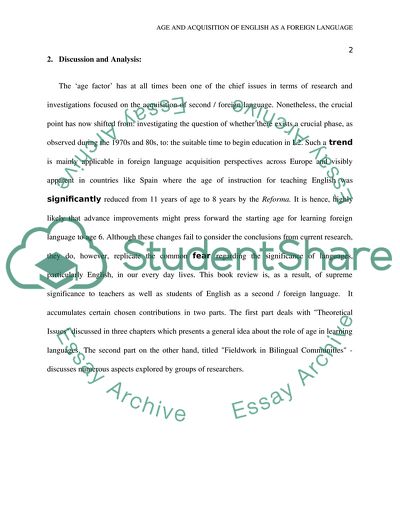 Age And Acquisition Of English As A Foreign Language