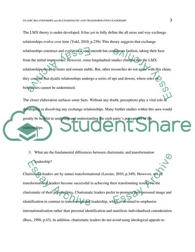 DYADIC RELATIONSHIPS and (B) CHARISMATIC AND TRANSFORMATION LEADERSHIP