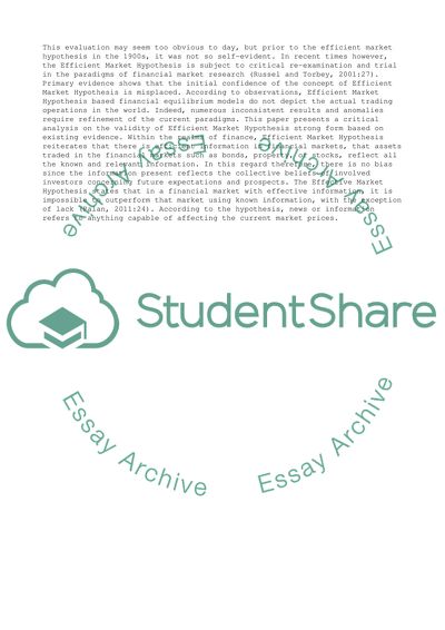 The Strong Form of Efficient Market Hypothesis