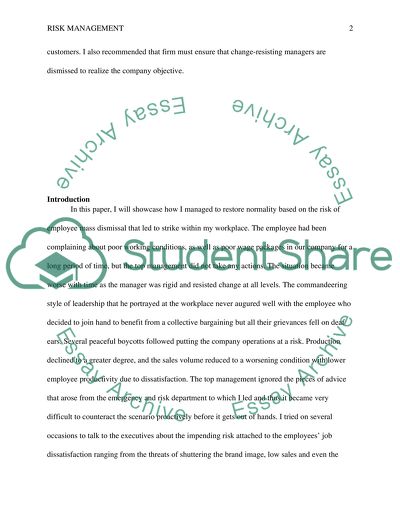 Risk Management - Critical Analysis