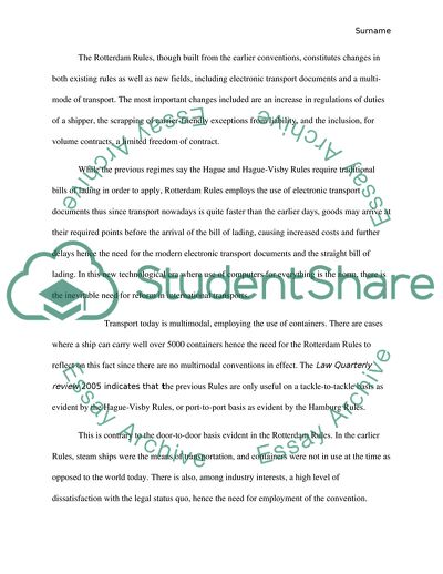 The UN Convention Initiative International Carriage of Goods by Sea