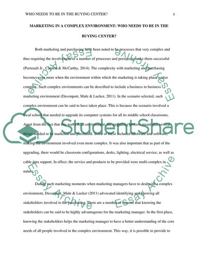 Marketing in a Complex Environment: Who Needs to Be in the Buying Center