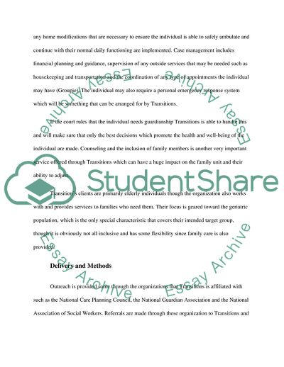 Profile of Transitions Geriatric Care Management