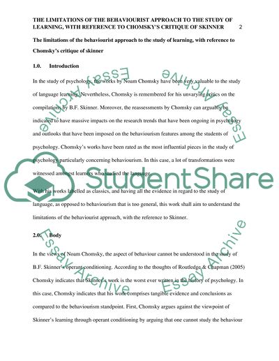 The Limitations of the Behaviourist Approach to the Study of Learning