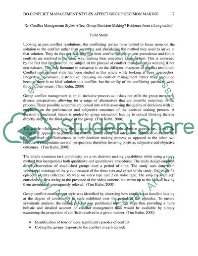 Do conflicts management styles Affect group decision making