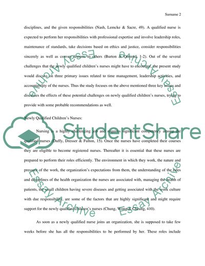 Potential Challenges Facing the Newly Qualified Childrens Nurse