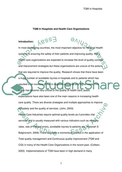 TQM in Hospitals and Healthcare organizations