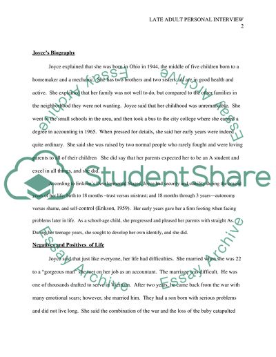 Late Adult Personal Interview