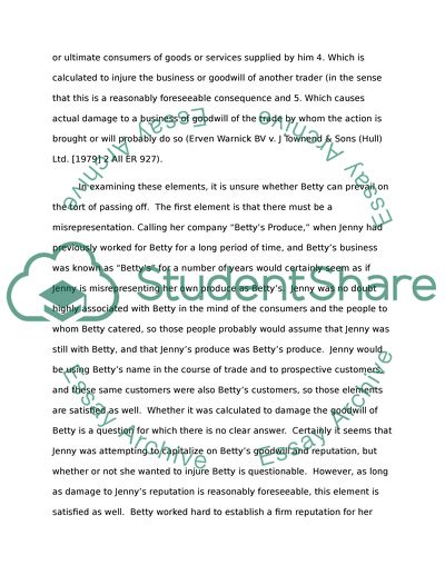 Bettys Cause of action against Jenny de Winter