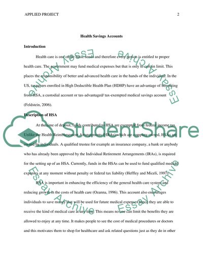 Health Care Issue: Health Savings Account