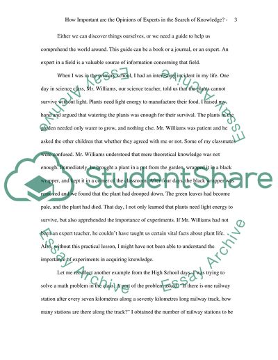 Opinions of Experts in the Search of Knowledge