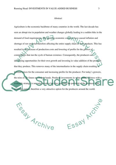 Economic Implications for Producer Investments in Value-Added Business