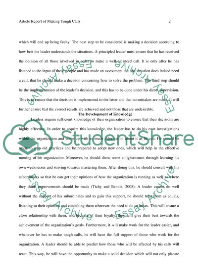 Article report of making tough calls