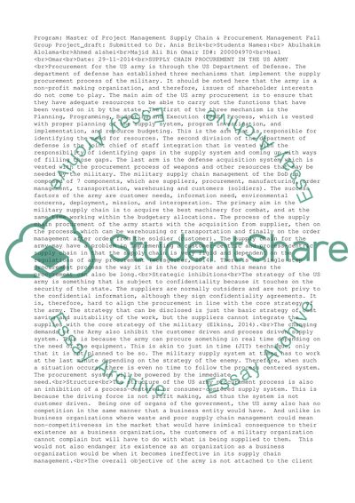 SUPPLY CHAIN PROCUREMENT IN THE US ARMY