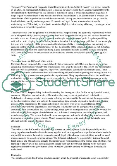 The Pyramid of Corporate Social Responsibility