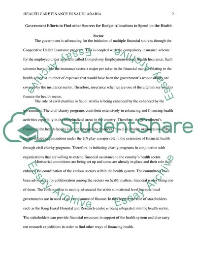 Health Care Finance in Saudi Arabia