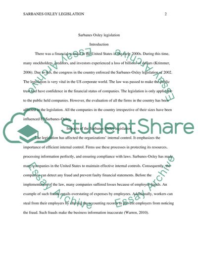 Sarbanes Oxley legislation