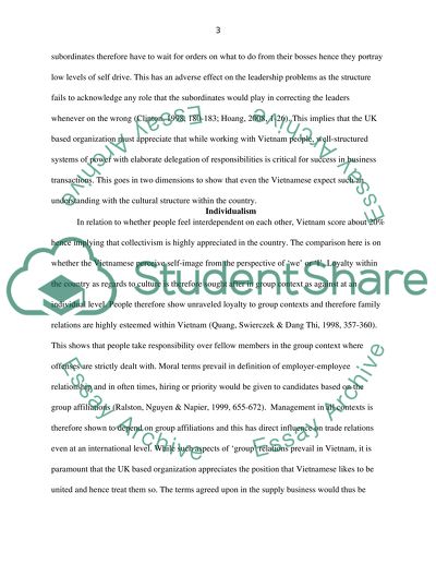 Marketing International Business - Vietnam and Hofstede Cultural Dimensions