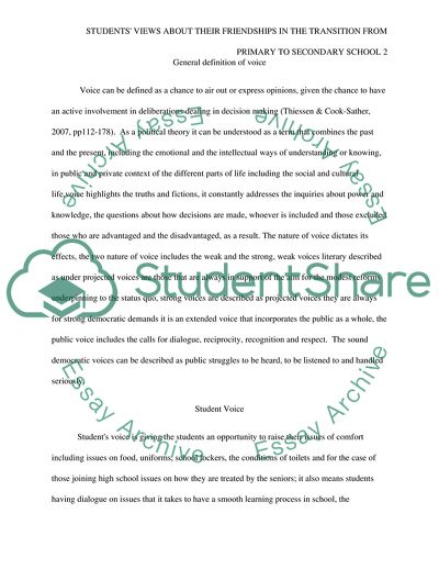 Students Views about Their Friendships in the Transition from Primary to Secondary School