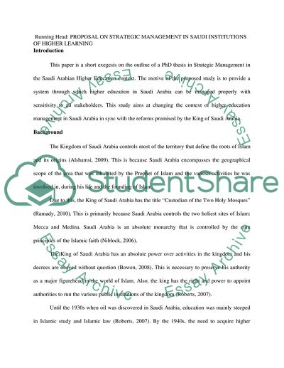 Strategic Management in the Higher Education Context - a Study of the Saudi Arabian Case