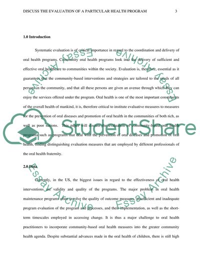 The Evaluation of a Particular Health Program