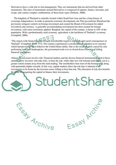 Use of Derivatives by Risk Manager for Protection of Company Based in Thailand