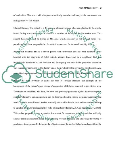 The Risks of a Patient and the Risk Management while in the Clinical Area