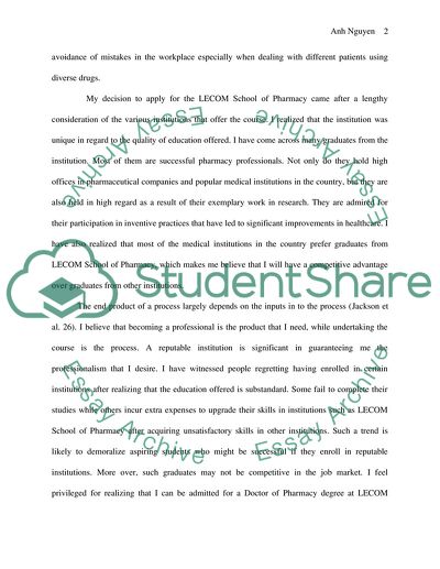 pharmacy school admission essay samples