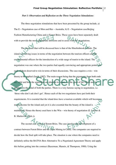Final Group Negotiation Stimulation: Reflective Portfolio