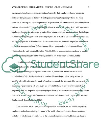 Wagner Model Application in Canada Labor Movement