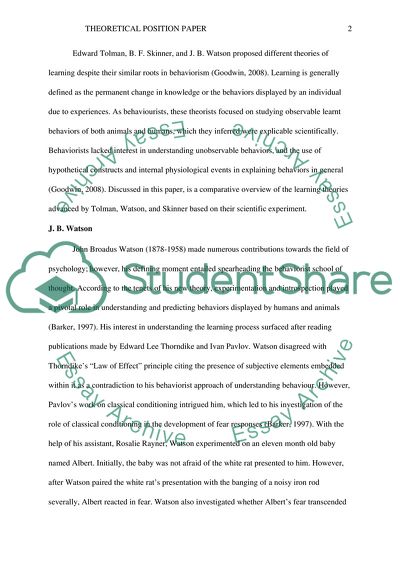 Theories of Edward Tolman, B. F. Skinner, and J. B. Watson