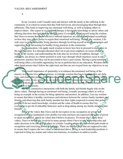 Occupational Therapy: Values - Self Assessment