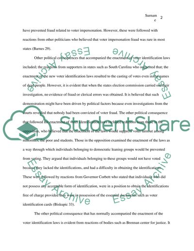 Voter ID: The Social, Economic, Legal and Political Aspects of Voter ID Laws