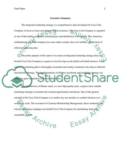 The Integrated Marketing Strategy Developed for Coca Cola Company