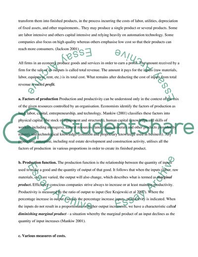 Production, Construction and Property: an Economic Viewpoint