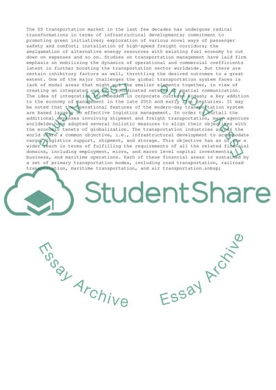 Role of Each Mode of Transportation in USA and Global Transportation Market