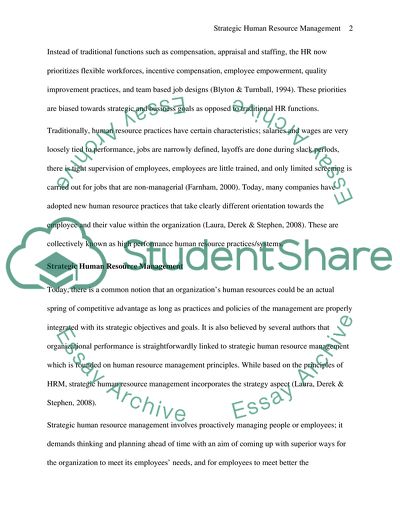 Discussion of SHRM and High Performance Human Resource Practices