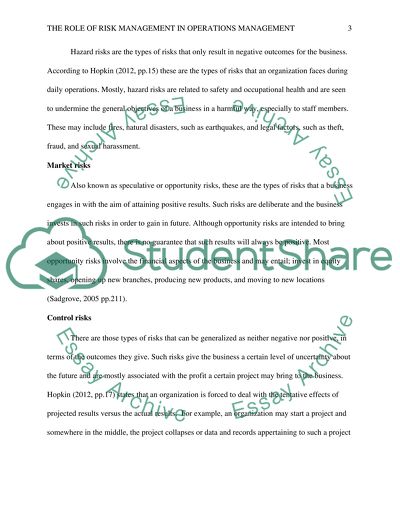 The Role of Risk Management in Operations Management