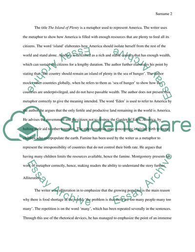 Analysis of The Island of Plenty by Johnson C. Montgomery