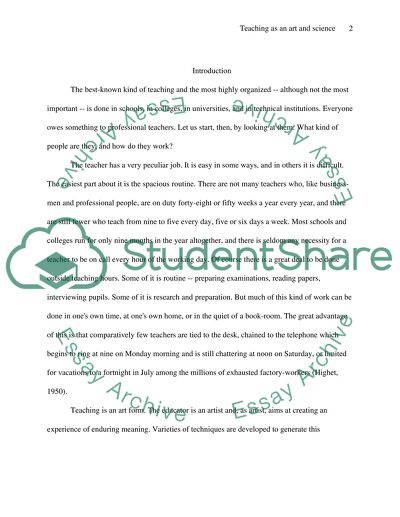 Teaching as an Art and Science