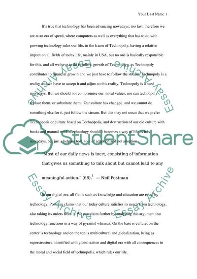 The Argument of Neil Postman on Technopolis