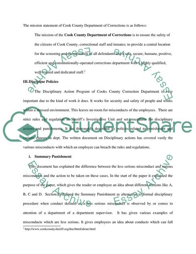 Cooks County Correction Departments Disciplinary Action Program